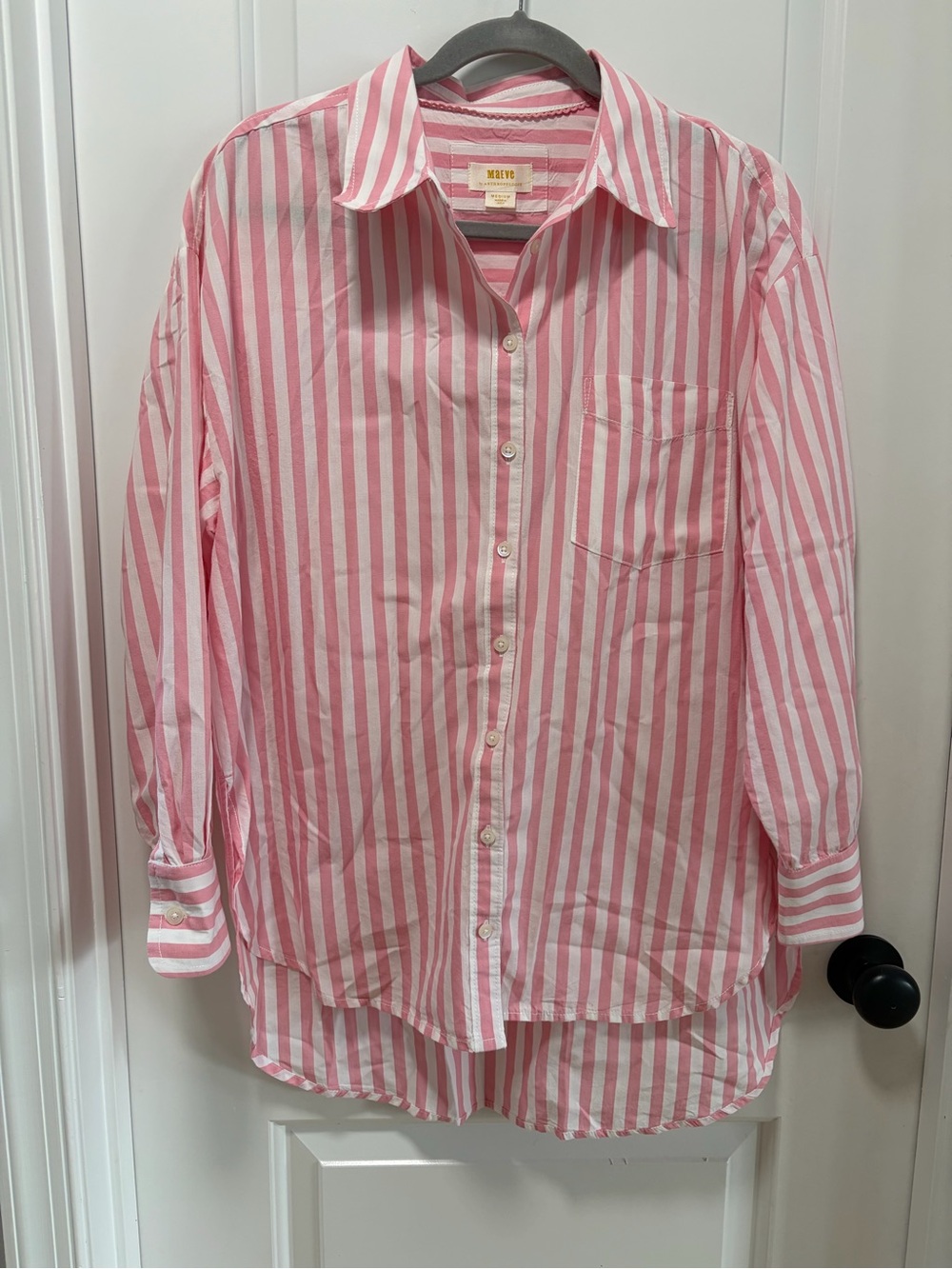 Anthropologie Maeve the Bennet Buttondown Shirt size Medium Pink White Stripe